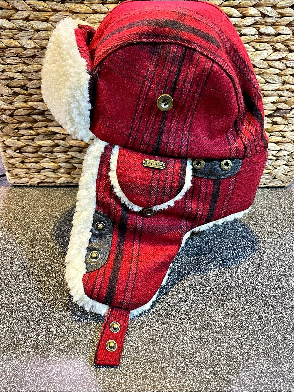 Stetson Buffalo Plaid Trapper Hat Red & Black